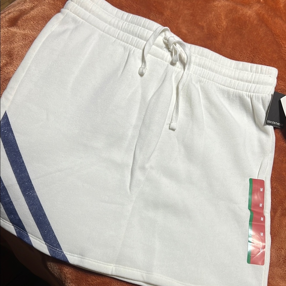 White Drawstring Skirt with Blue Stripes